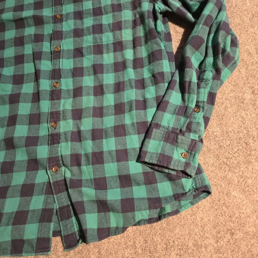 J.Crew Flannel Shirt Mens Large Green Plaid Long Sleeve Button Up Casual Pocket